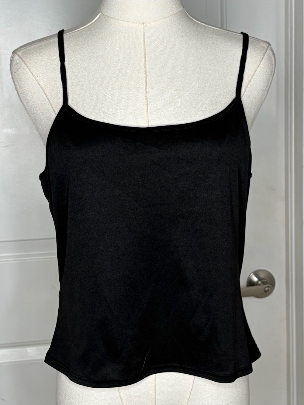 Vintage 90s Black Satin Adjustable Strappy Tank Camisole Top Size L